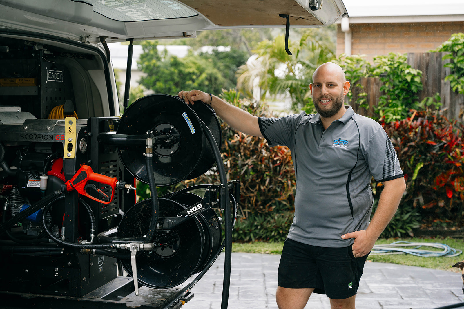 Smooth Flow Plumbing jetter rig in the back of the van