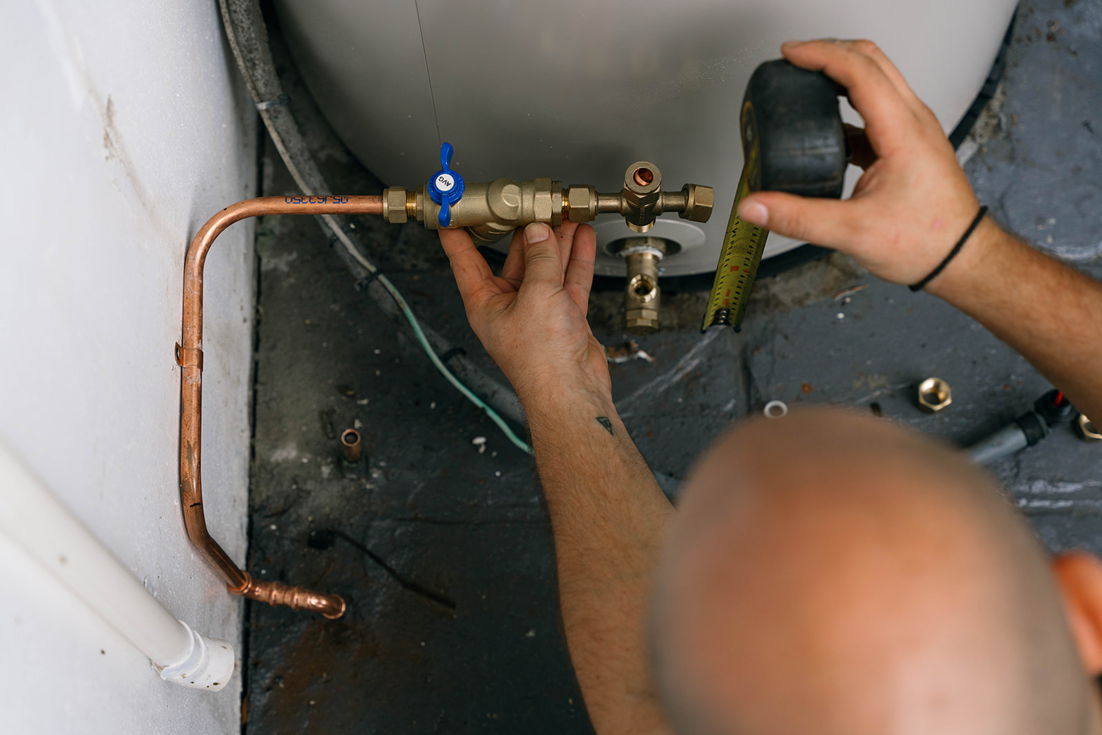 Hot water valve and copper fittings